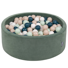 KiddyMoon Rund Bällebad Velvet Bällepool 7Cm Ballgruben Für Babys Spielbad Kleinkinder, Hergestellt in der EU, Waldgrün:  Dunkeltürkis/ Pastellbeige/ Weiß/ Minze