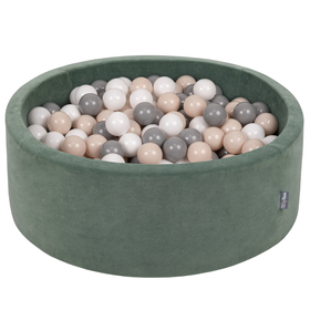 KiddyMoon Rund Bällebad Velvet Bällepool 7Cm Ballgruben Für Babys Spielbad Kleinkinder, Hergestellt in der EU, Waldgrün:  Pastellbeige/ Grau/ Weiß