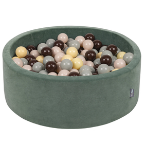 KiddyMoon Rund Bällebad Velvet Bällepool 7Cm Ballgruben Für Babys Spielbad Kleinkinder, Hergestellt in der EU, Waldgrün:  Pastellbeige/ Grüngrau/ Pastellgelb/ Braun