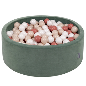 KiddyMoon Rund Bällebad Velvet Bällepool 7Cm Ballgruben Für Babys Spielbad Kleinkinder, Hergestellt in der EU, Waldgrün:  Pastellbeige/ Lachsfarben/ Weiß