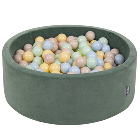 KiddyMoon Rund Bällebad Velvet Bällepool 7Cm Ballgruben Für Babys Spielbad Kleinkinder, Hergestellt in der EU, Waldgrün:  Pastellbeige/ Pastellblau/ Pastellgelb/ Minze