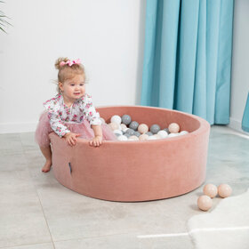 KiddyMoon Rund Bällebad Velvet Bällepool 7Cm Ballgruben Für Babys Spielbad Kleinkinder, Hergestellt in der EU, Wüstenrosa:  Pastellbeige/ Grau/ Weiß