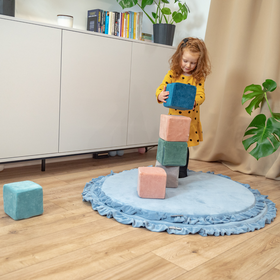 KiddyMoon Schaumstoff Würfel für Baby aus Velours Weiche Blöcke Schaum Spielzeug Montessori-Spielzeug mit Schaum und viel Spaß für Kinder, Hergestellt in der EU, Blöcke: Lagunetürkis-Eisblau-Berggrau