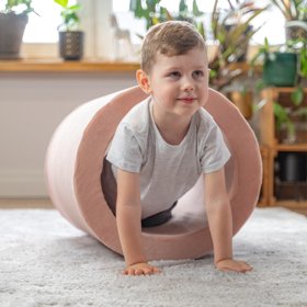 KiddyMoon Spielplatz Velvet Aus Schaumstoff Mit Samt  Für Babys Hindernisläufen - Fass / Nackenrolle, Wüstenrosa