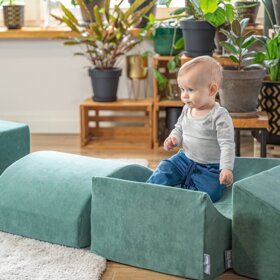 KiddyMoon Spielplatz Velvet Aus Schaumstoff Mit Samt  Für Babys Hindernisläufen - Kopfteil/Rampe/Zwickel/Stüfchen, Waldgrün