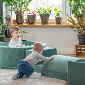 KiddyMoon Spielplatz Velvet Aus Schaumstoff Mit Samt  Für Babys Hindernisläufen - Kopfteil/Rampe/Zwickel/Stüfchen, Waldgrün