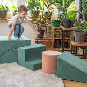 KiddyMoon Spielplatz Velvet Aus Schaumstoff Mit Samt  Für Babys Hindernisläufen - Puff, Wüstenrosa