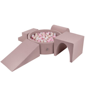 KiddyMoon Spielplatz aus Schaumstoff mit Bällebad und Bällen Hindernisläufen, Erikafarben: Pastellbeige/ Puderrosa/ Perle