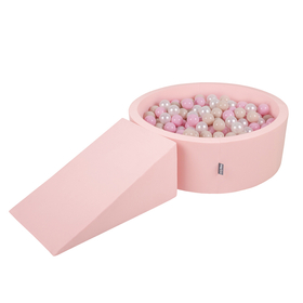 KiddyMoon Spielplatz aus Schaumstoff mit Bällebad und Bällen Hindernisläufen, Pink: Pastellbeige/ Puderrosa/ Perle
