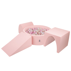 KiddyMoon Spielplatz aus Schaumstoff mit Bällebad und Bällen Hindernisläufen, Pink: Pastellbeige/ Puderrosa/ Perle