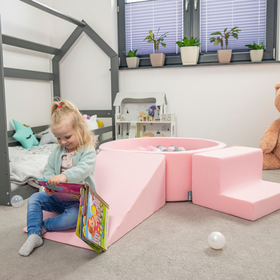 KiddyMoon Spielplatz aus Schaumstoff mit Bällebad und Bällen Hindernisläufen, Pink: Puderrosa/ Dunkelpink/ Babyblue/ Minze