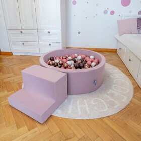 KiddyMoon Spielplatz aus Schaumstoff mit Rund Bällebad (200 Bälle) Ballgruben für Babys Spielbad Hindernisläufen, Hergestellt in der EU, Erikafarben: Braun/ Kupferrot/ Pastellbeige/ Lachsfarben