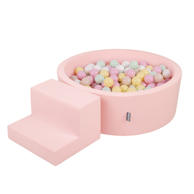 KiddyMoon Spielplatz aus Schaumstoff mit Rund Bällebad (200 Bälle) Ballgruben für Babys Spielbad Hindernisläufen, Hergestellt in der EU, Pink: Pastellbeige/ Pastellgelb/ Weiß/ Minze/ Puderrosa