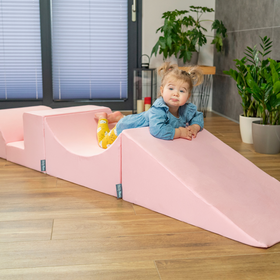 KiddyMoon Spielplatz aus Schaumstoff mit Rund Bällebad (200 Bälle) Ballgruben für Babys Spielbad Hindernisläufen, Hergestellt in der EU, Pink: Pastellbeige/ Pastellgelb/ Weiß/ Minze/ Puderrosa