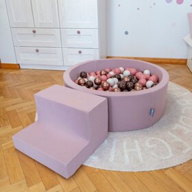 KiddyMoon Spielplatz aus Schaumstoff mit Rund Bällebad (300 Bälle) Ballgruben für Babys Spielbad Hindernisläufen, Hergestellt in der EU, Erikafarben: Pastellbeige/ Pastellgelb/ Weiß/ Minze/ Puderrosa