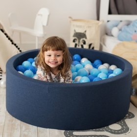 KiddyMoon Überzug fürs Bällebad für Babys Kinder, Viertel Dunkelblau