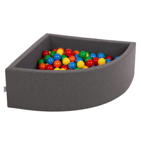 KiddyMoon Viertel Eckig Bällebad Bällepool 7Cm Ballgruben Für Babys Spielbad Kleinkinder, Hergestellt in der EU, Dunkelgrau: Gelb/ Grün/ Blau/ Rot/ Orange