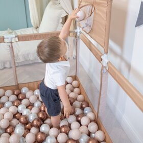 Laufstall mit Korb und Bällen Laufgitter für Kinder, Beige: Pastellbeige/ Kupferrot/ Perle