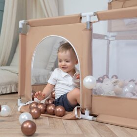 Laufstall mit Korb und Bällen Laufgitter für Kinder, Beige: Pastellbeige/ Kupferrot/ Perle