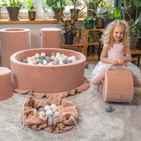 MW-105V-51 KiddyMoon Matte und Sack für Balle und Spielzeuge 2in1 mit Kordelzug, Wüstenrosa:  Pastellbeige/ Grau/ Weiß