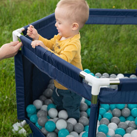 Sechseckiger Laufstall mit Bällen Laufgitter für Kinder , Grau: Perle/ Grau/ Transparent/ Babyblau/ Minze