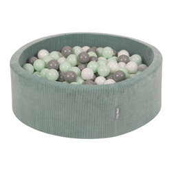 KiddyMoon Bällebad Kinder Schaumstoff Mit Bälle Für Baby ab 1 Jahr, grün: weiß/grau/minze, 90x30cm/200 Bälle