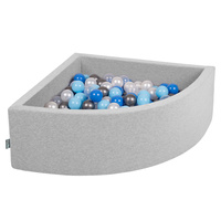 KiddyMoon Viertel Eckig Bällebad Bällepool ∅ 7Cm Ballgruben Für Babys Spielbad Kleinkinder, Hergestellt in der EU, hellgrau:perle/blau/babyblau/transparent/silbern, 90x30cm/300 Bälle
