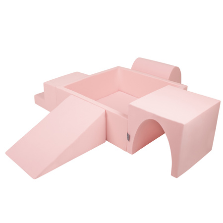 KiddyMoon Spielplatz aus Schaumstoff mit Quadrat Bällebad Bälle Hindernisläufen, pink:puderrosa/perle/transparent, Bällebad (300 Bälle) + Version 3