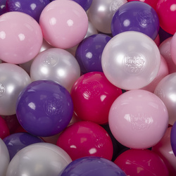 KiddyMoon Kinder Bälle für Bällebad Baby Spielbälle Plastikbälle ∅7cm Made in EU, puderrosa/perle/violett/dunkelpink, 50 Bälle/7cm