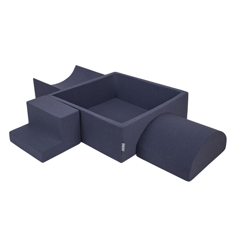 KiddyMoon Spielplatz aus Schaumstoff mit Quadrat Bällebad Bälle Hindernisläufen, dunkelblau:babyblue/blau/perle, Bällebad (200 Bälle) + Version 6