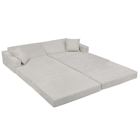KiddyMoon Kindersofa aus Schaumstoff, Spielsofa für Kinder, Kindersessel, Sofa fürs Kinderzimmer, Kindercouch, Faltmatratze, hellgrau, Kindersofa mit 2 Kissen