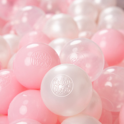 KiddyMoon Kinder Bälle für Bällebad Baby Plastikbälle Spielbälle ∅6cm Made in EU, puderrosa/perle/transparent, 200 Bälle/6cm