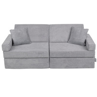 KiddyMoon Kindersofa aus Schaumstoff, Spielsofa für Kinder, Kindersessel, Sofa fürs Kinderzimmer, Kindercouch, Faltmatratze, dunkelgrau, Kindersofa mit 2 Kissen