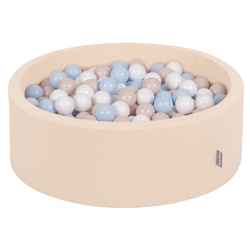 KiddyMoon Bällebad Bällepool mit bunten Bällen ∅ 7Cm  für Babys Kinder Rund, beige:pastellbeige/pastellblau/weiß, 90x30cm/200 Bälle