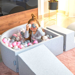 KiddyMoon Spielplatz Schaumstoff mit Viertel Eckig Bällebad Bälle Hindernisläufe, hellgrau:perle/grau/transparent/puderrosa, Bällebad (300 Bälle) + Version 4