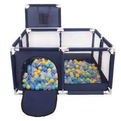 Laufstall mit Korb und Bällen Laufgitter für Kinder, Blau:türkis/blau/gelb/transparent, 200 Bälle