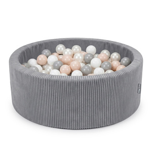 KiddyMoon Bällebad Für Kinder Aus Schaumstoff, 90 X 30 cm, Weicher Rippbezug, Abnehmbarer Bezug, Weiches Und Sicheres Spielzeug, Waschbar, Dunkelgrau: Pastellbeige/Weiß/Perle/Grau, 90x30cm/200 Bälle