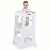 KiddyMoon Lernturm für Kinder ab 1 Jahr, Anti-Kipp-Schutz, 3-fach höhenverstellbar, Schutzbügel, Montessori Küchenhelfer, Weiß, 91,5x39,3x49,4