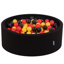 KiddyMoon Bällebad Bällepool mit bunten Bällen ∅ 7Cm  für Babys Kinder Rund, Deutschland:schwarz/rot/gelb, 90x30cm/300 Bälle