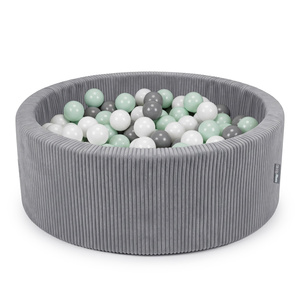 KiddyMoon Bällebad Für Kinder Aus Schaumstoff, 90 X 30 cm, Weicher Rippbezug, Abnehmbarer Bezug, Weiches Und Sicheres Spielzeug, Waschbar, dunkelgrau:weiß/grau/minze, 90x30cm/200 Bälle