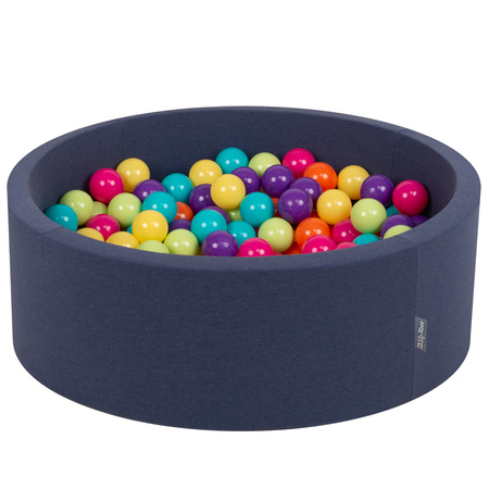 KiddyMoon Bällebad Bällepool mit bunten Bällen ∅ 7Cm für Babys Kinder Rund, dunkelblau, 90 x 30 cm 300 Bälle