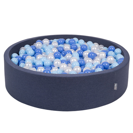 KiddyMoon Rund Bällebad Bällepool ∅ 7Cm Ballgruben Bunten Bällen Für Babys Spielbad Kleinkinder, Hergestellt in der EU, dunkelblau:babyblau/blau/perle, 120x30cm/300 Bälle