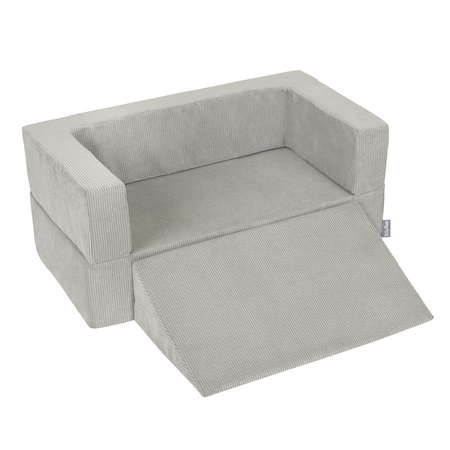 KiddyMoon Kindersofa Modular mit Weichem Zwickel und Bällen Für Kinderzimmer Bequem Vielseitig Gerippter Stoff Abnehmbarer Bezug Perfekt zum Spielen und Entspannen, hellgrau: pastellbeige/pastellblau/weiß/perle, Sofa/Zwickel + 100 Bälle