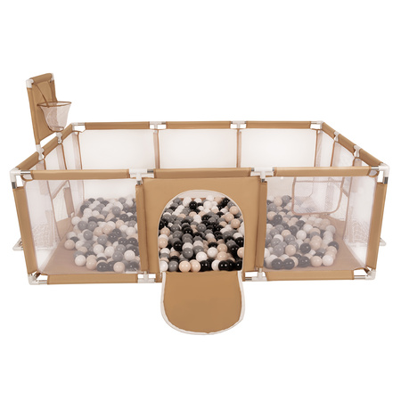 Laufstall Baby Großer Spielplatz mit Bällen Laufgitter für Kinder, beige:pastellbeige/grau/weiß/schwarz, 100 Bällen