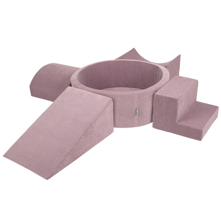 KiddyMoon Spielplatz Aus Schaumstoff Für Kinder mit Bälle Waschbare Bezug, violett: pastellbeige/weiß/kupferrrot/lachsfarben, Bällebad (200 Bälle) + Version 5