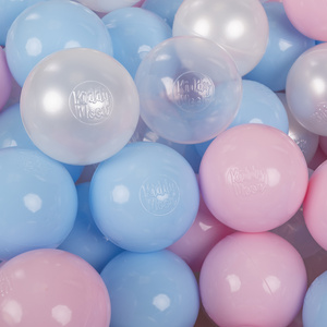 KiddyMoon Kinder Bälle für Bällebad Baby Spielbälle Plastikbälle ∅7cm Made in EU, baby blau/puderrosa/perle/transparent, 50 Bälle/7cm