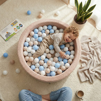 KiddyMoon Bällebad für Baby mit Teddy-Plüsch, Größere 7 cm Bälle für Eine Vollere Füllung, ab 8 Monaten, Abnehmbarer Bezug, Beige: Pastellbeige/Braun/Perle, 90 x 30 cm 200 Bälle