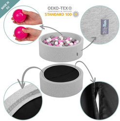 KiddyMoon Bällebad Bällepool mit bunten Bällen ∅ 7Cm  für Babys Kinder Rund, hellgrau:dunkeltürkis/pastellbeige/weiß/minze, 90x30cm/300 Bälle
