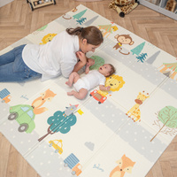 KiddyMoon Babymatte Zweiseitige Krabbelmatte Schaumstoffmatte Für Kinder Kindermatte Kindgerechte Muster Spielplatz Entwicklung Sicherer Und Bequemer Ideal Für Drinnen Und Draußen, Orange-Zirkus, 180x200x1cm