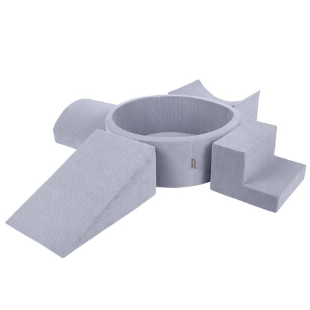 KiddyMoon Spielplatz Aus Schaumstoff Für Kinder mit Bälle Waschbare Bezug, dunkelgrau: grau/weiß/babyblau, Bällebad (200 Bälle) + Version 5